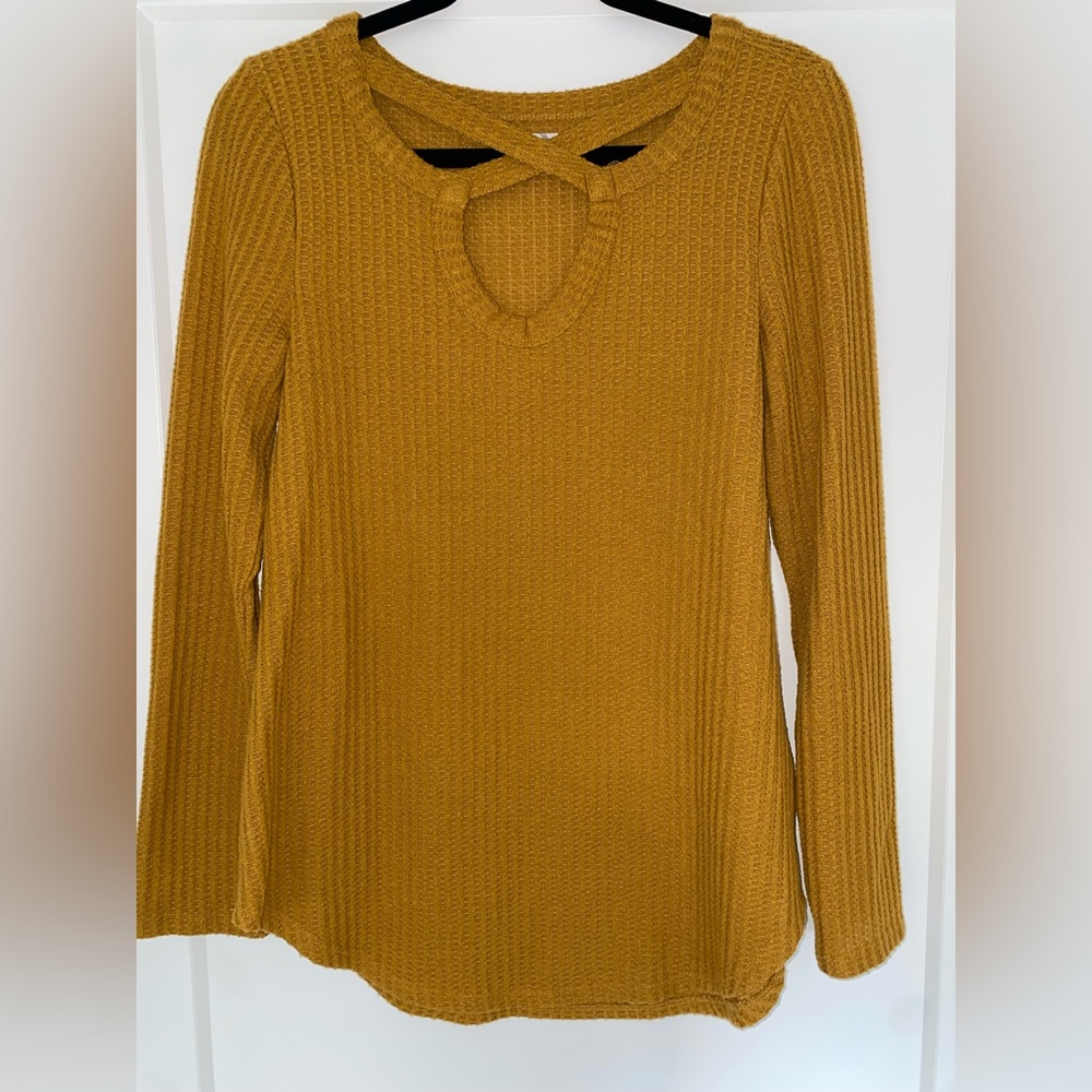 24/7 Maurices Long Sleeve Mustard Yellow Cross Top